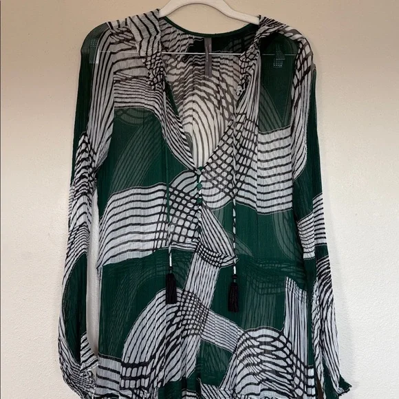By Anthropologie Marais Green & Black Printed Chiffon Maxi Dress Size XL - Picture 5 of 13